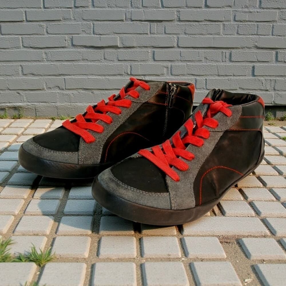 GBX Men's Black & Gray Leather & Suede Casual Fashion Sneakers - Size: 10M